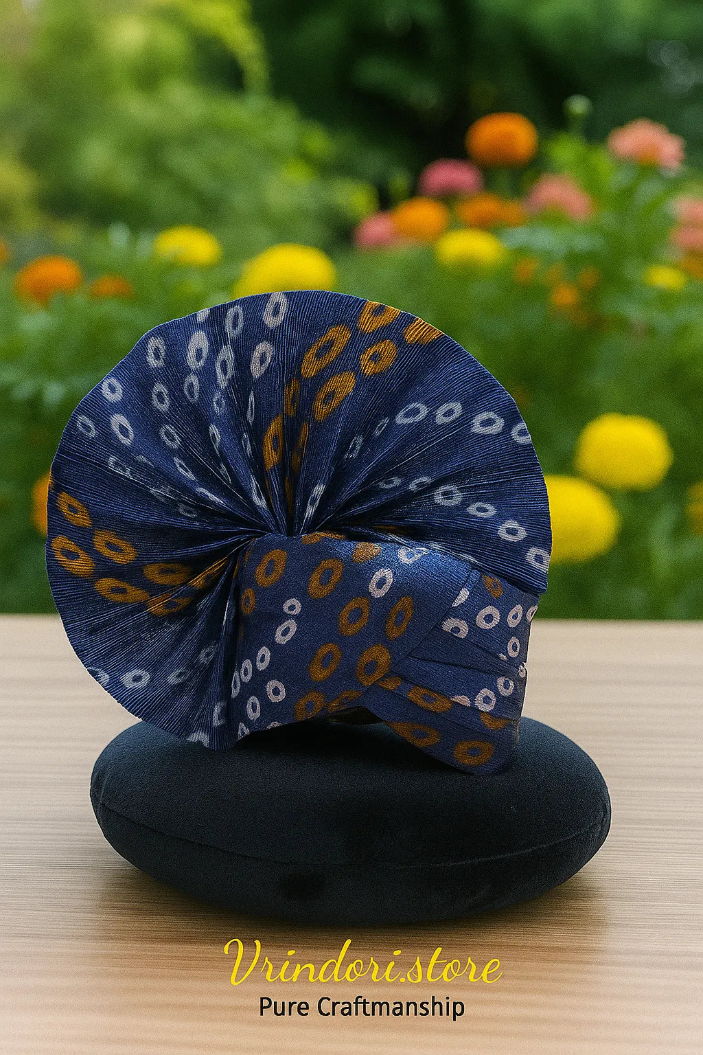Navy Blue Bandhani Mukut – Traditional Deity Crown