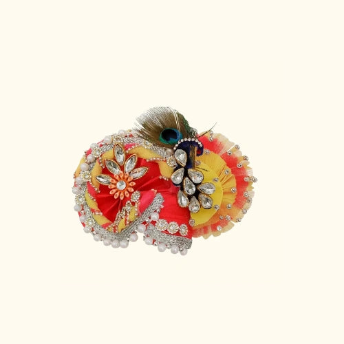 Red & Yellow Peacock Feather Mukut
