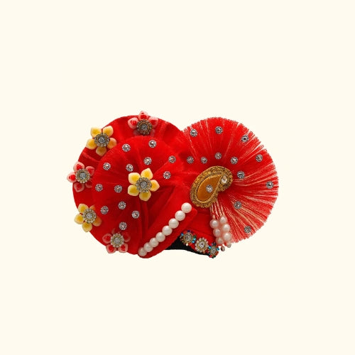 Red Festive Floral Mukut
