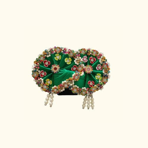Green Multicolor Floral Mukut