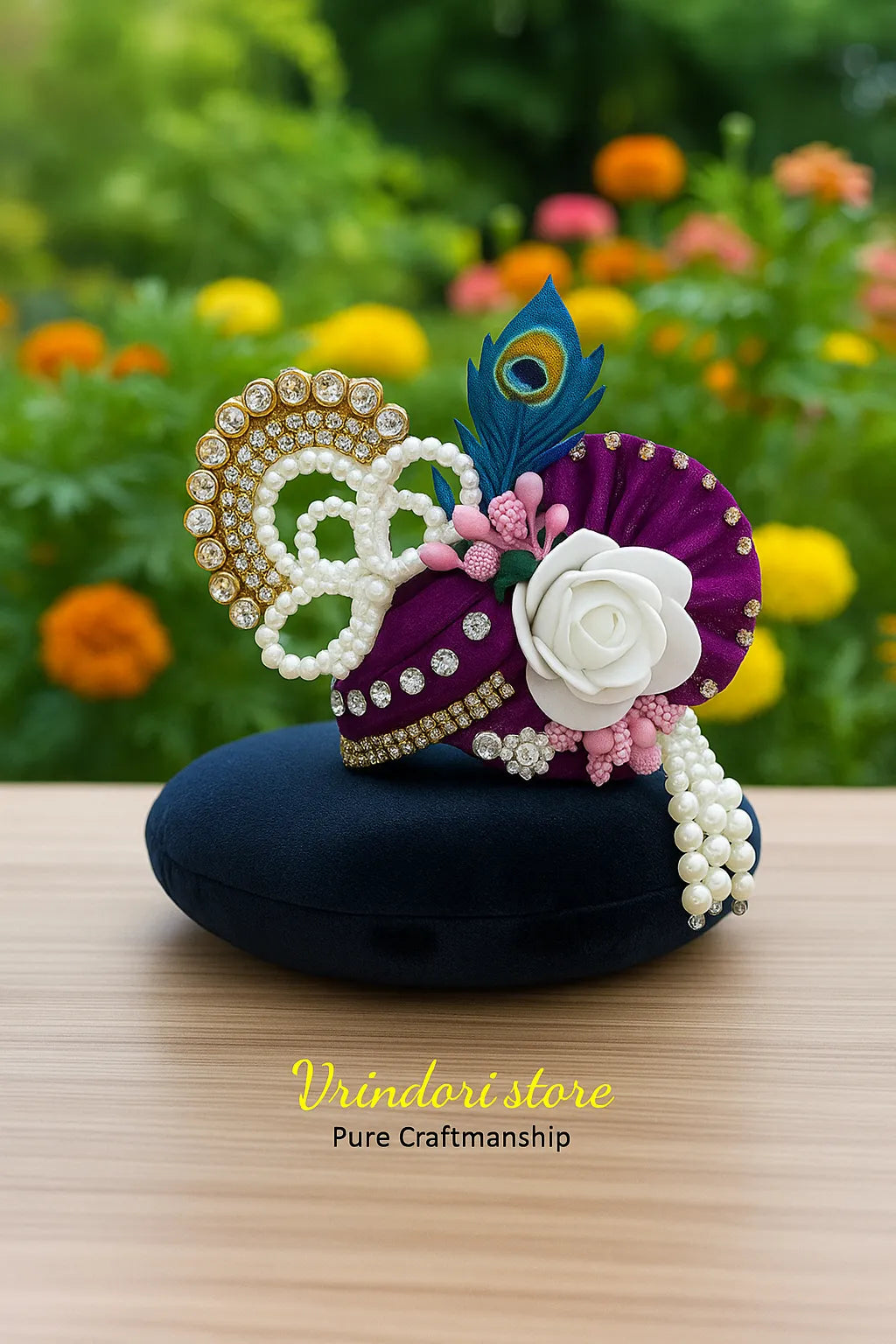 Purple Designer Mukut with Mor Pankh & Pearls