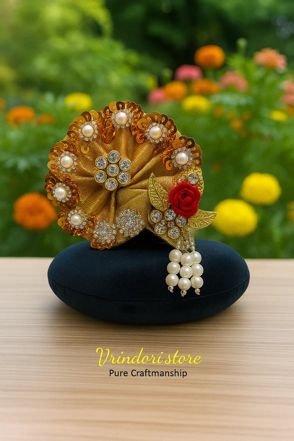 Golden Pearl Mukut – Premium Deity Crown