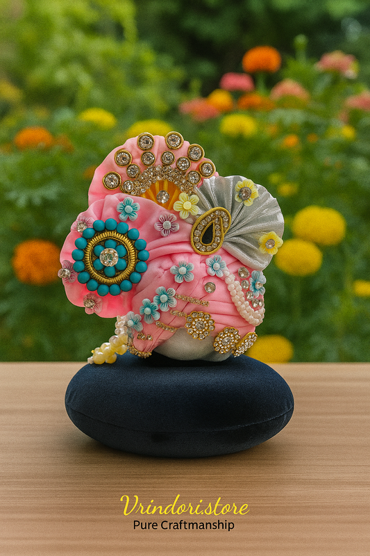 Pink Floral Designer Mukut – Premium Deity Crown