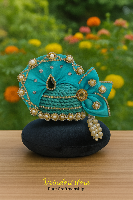 Turquoise Pearl Mukut – Premium Deity Crown