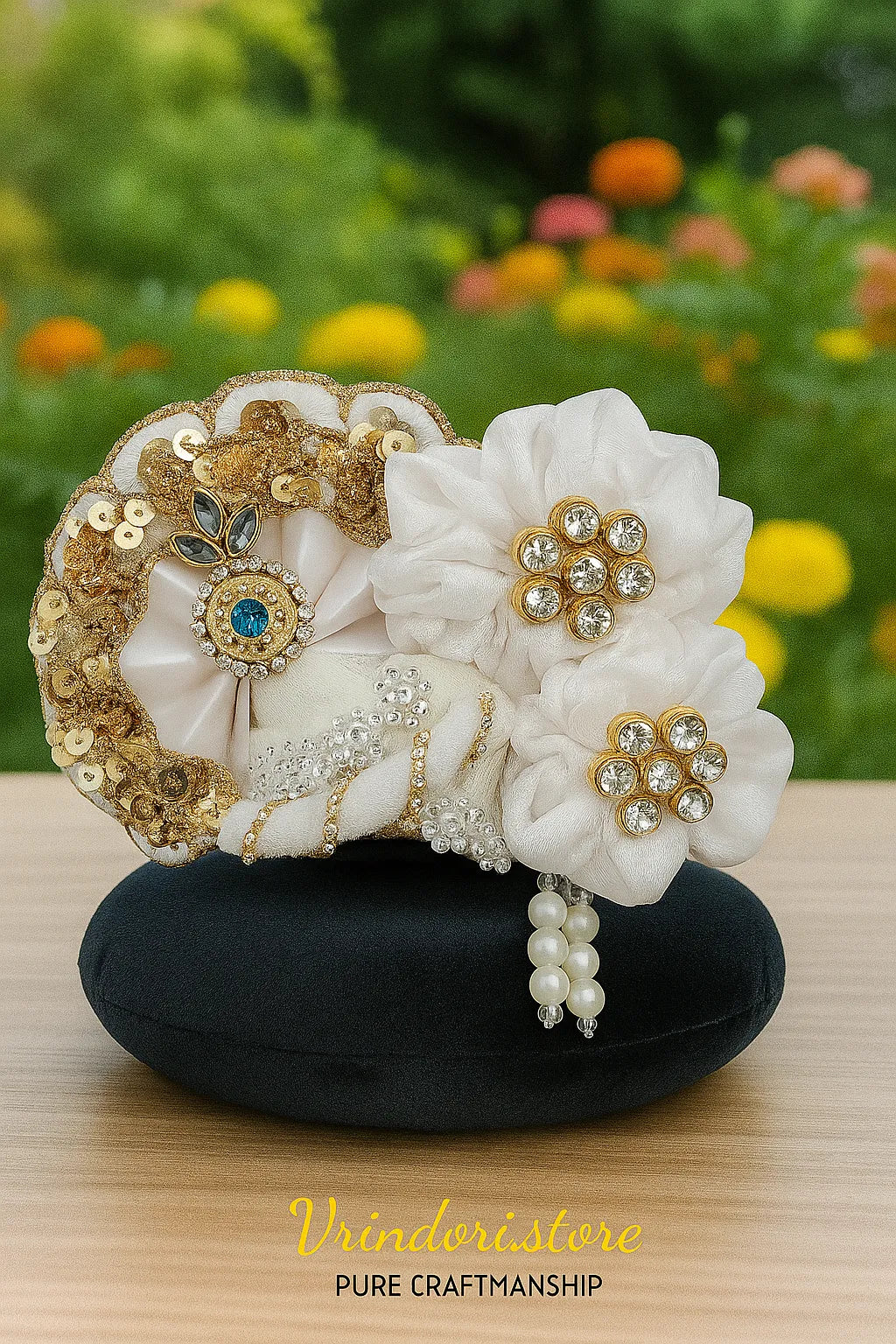 White & Gold Floral Mukut