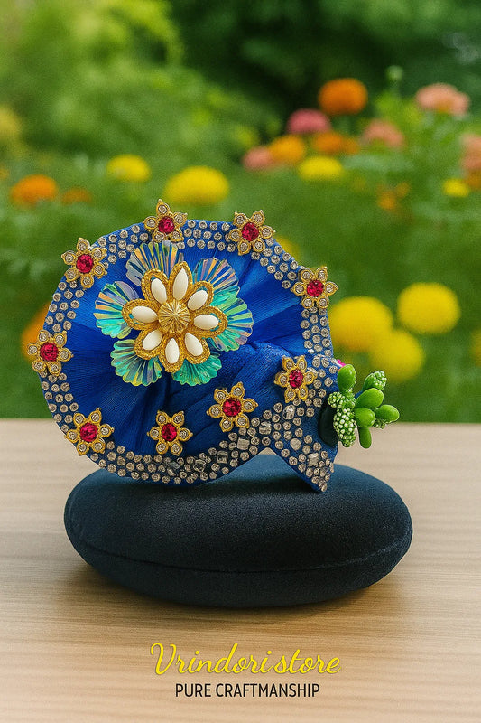 Royal Blue Pearl Crystal Mukut