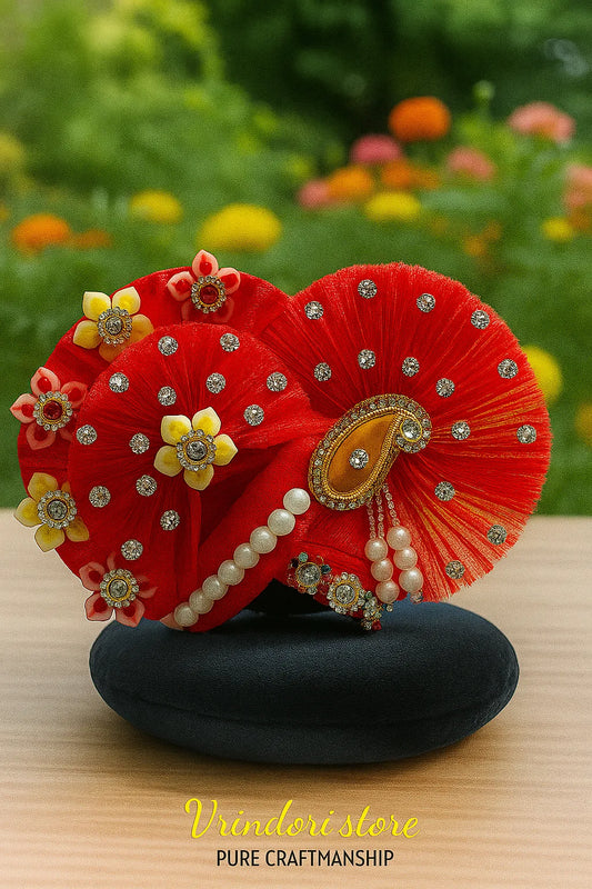 Red Festive Floral Mukut
