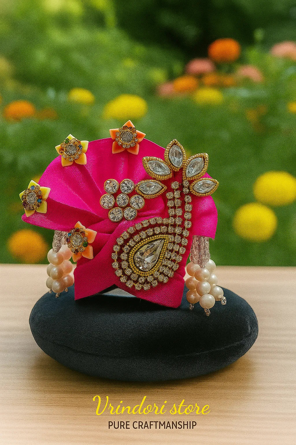 Pink Paisley Stone-Studded Mukut