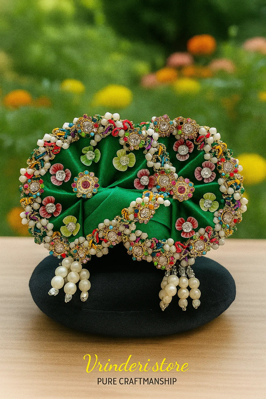 Green Multicolor Floral Mukut